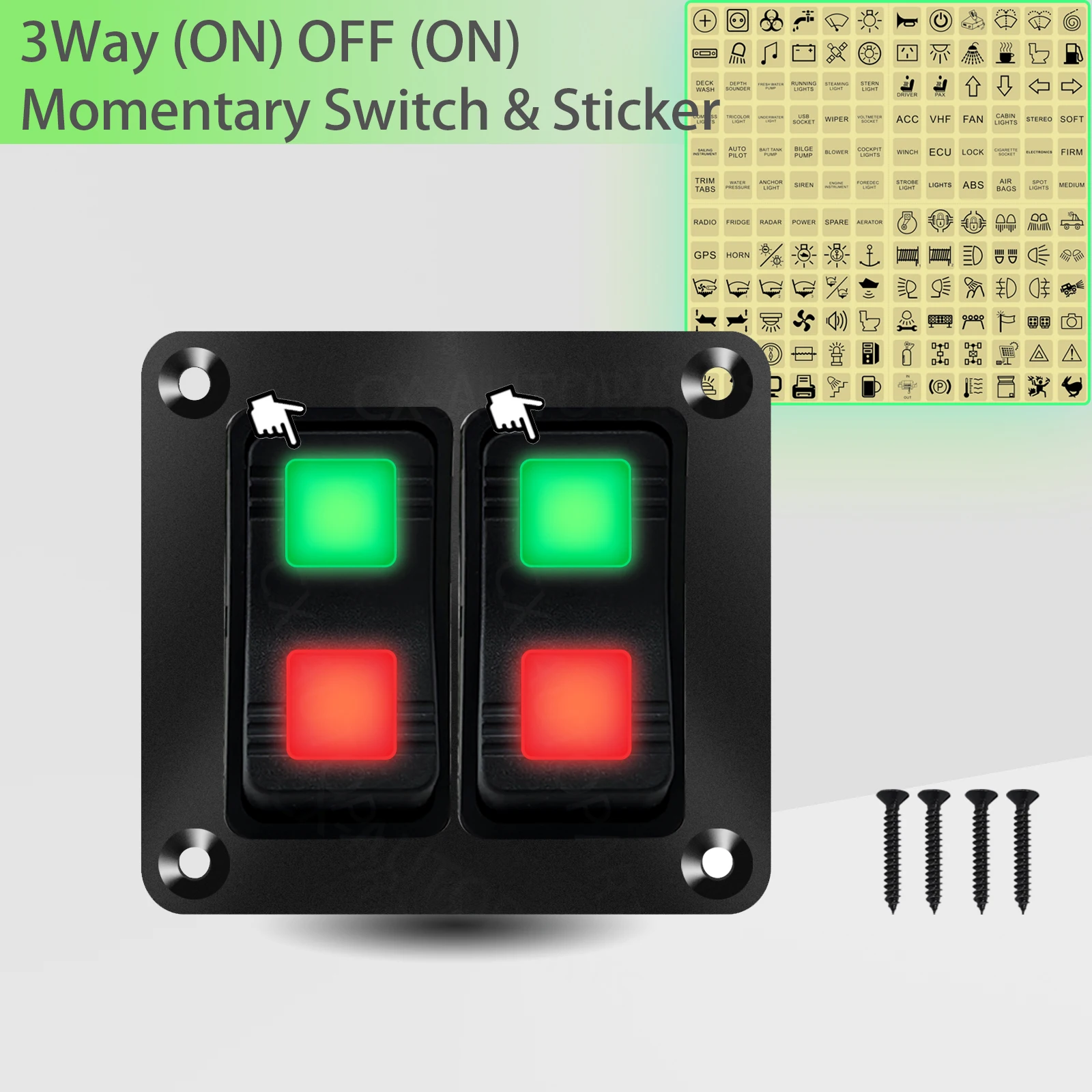 

3-позиционная панель кулисного переключателя, зеленый, красный свет, 2/3-бандовая мгновенная морская панель тумблера для лебедки автомобиля, лодки, линейный привод