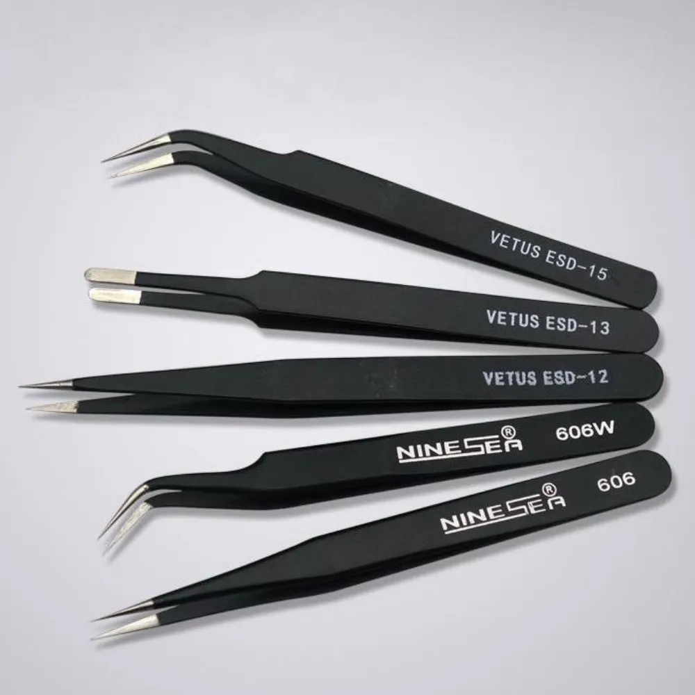 Anti-Static ESD Stainless Steel Precision Tweezers - Straight/Curved Tip for Model Building & Electronics Repair DIY Tool