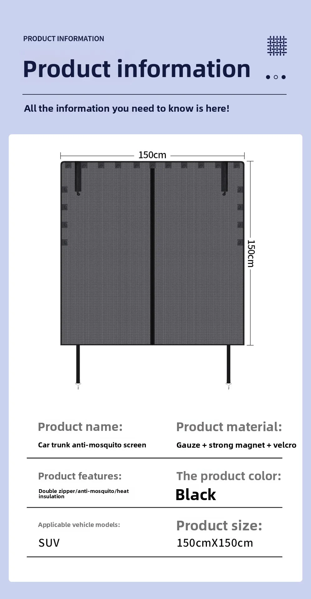 Magnetisches Kofferraum-Moskitonetz SUV Heckklappe Belüftungsgitter Insektenschutz Campingausrüstung für Outdoor-Selbstfahrerreisen – Detail 11