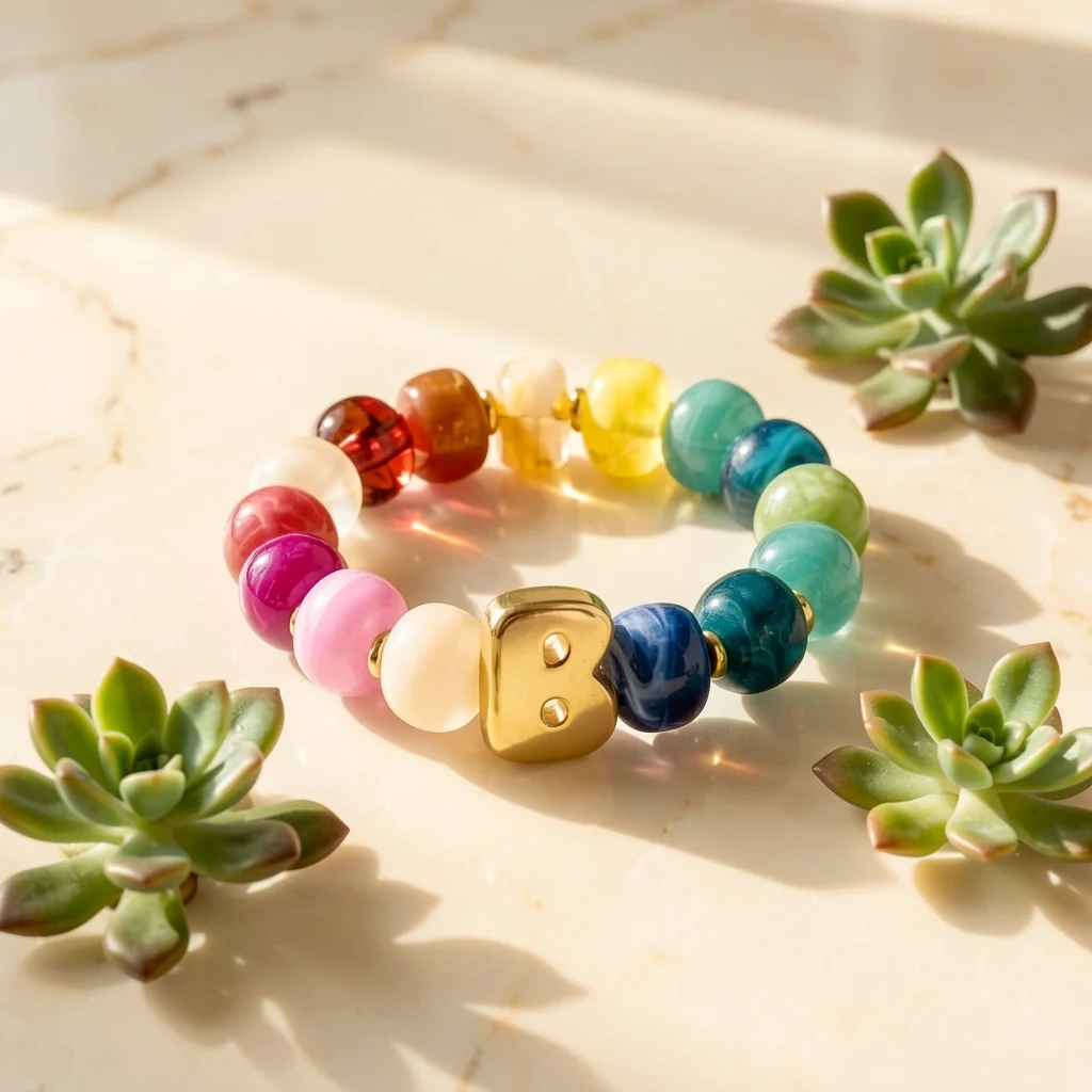 Letter Charm Bracelet Rounded Women'S Bracelet Colorful Beaded Bracelet Layered For Women Work Outfits Casual Outings