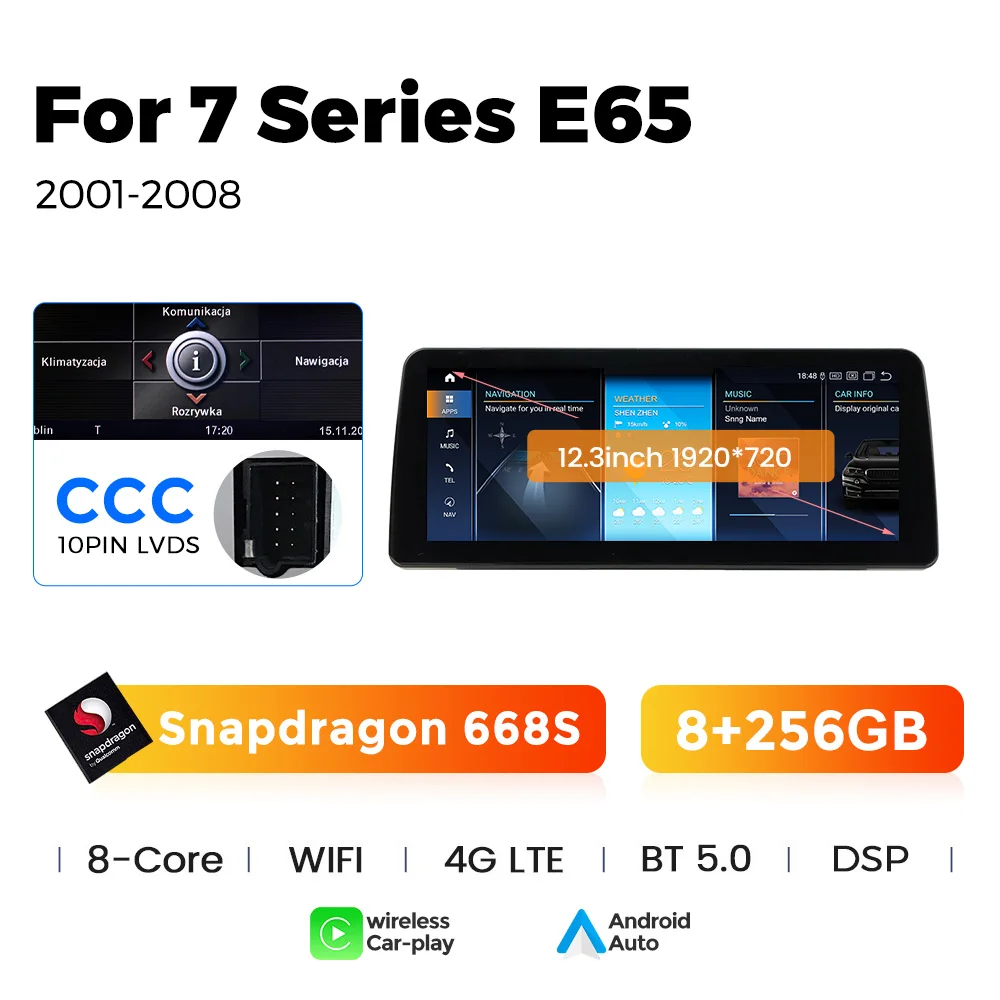 Car GPS Navigation 13 Snapdragon 668s 1920*720 Resolution CAR VIDEO For BMW 7 Series E65 2001-2008