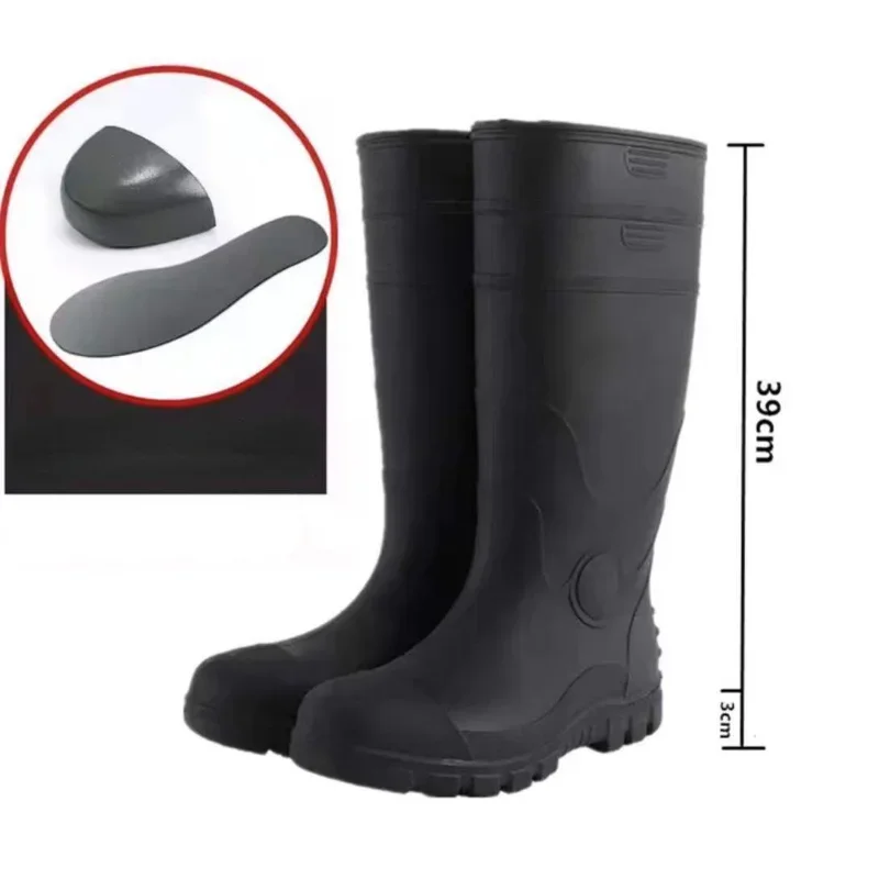 2023 Men\'s Work Boots Construction Site Protection Plus Steel Boots Anti-smashing Anti-stab Platform Boots Men\'s Tall Rain Boots