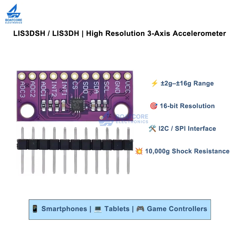 1PCS LIS3DSH LIS3DH High Resolution 3-Axis Accelerometer Module Triaxial Acceleration Sensor for Arduino STM32 DIY Projects