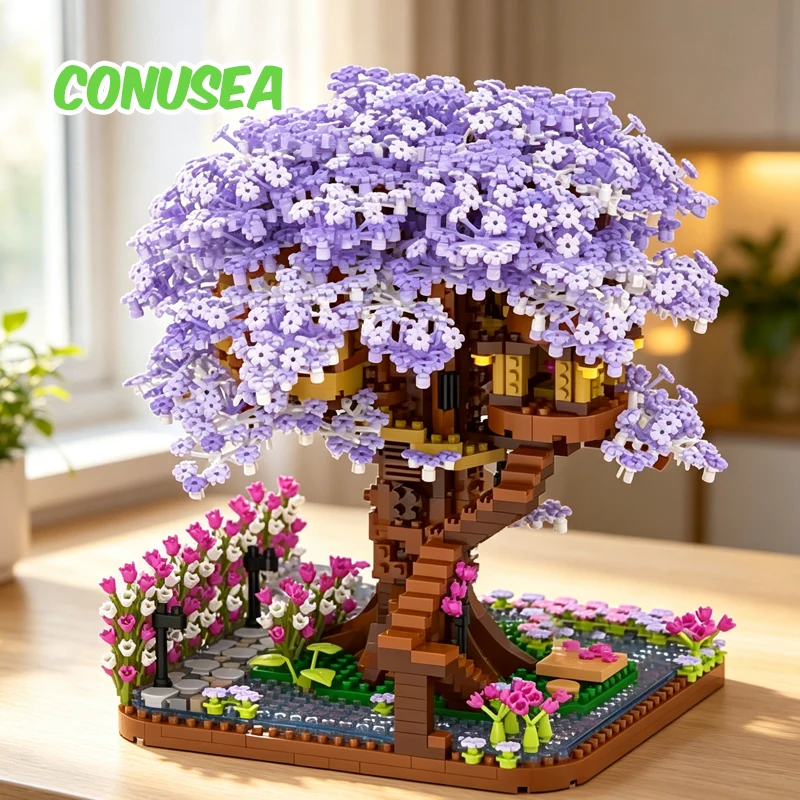 Flower Tree House Building Blocks Set Diy Blossom Bricks Treehouse Model Ornament Romantic Birthday Gift for Girlfriend Wife