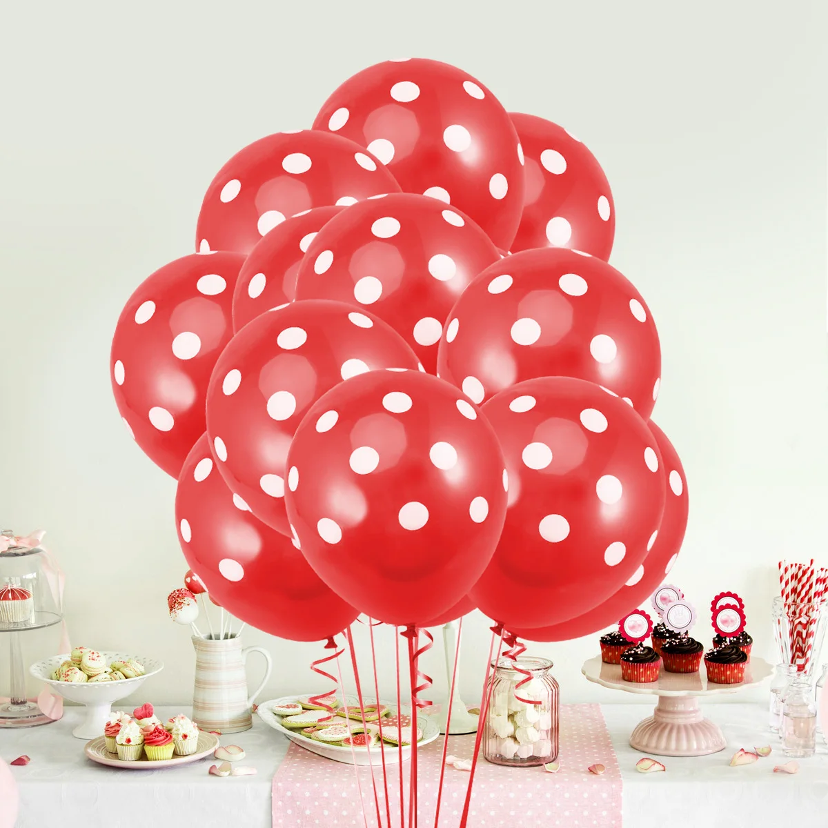 

25 Pcs Red Balloon Wedding Balloons Birthday Large Round Dots Pearlescent Party