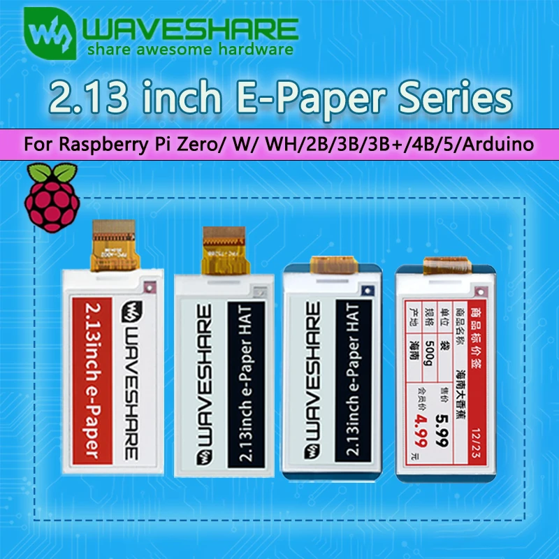 

Waveshare 2.13inch E-Ink display for Raspberry Pi /Arduino 250x122 SPI interface Low Power Consumption raw display Optional
