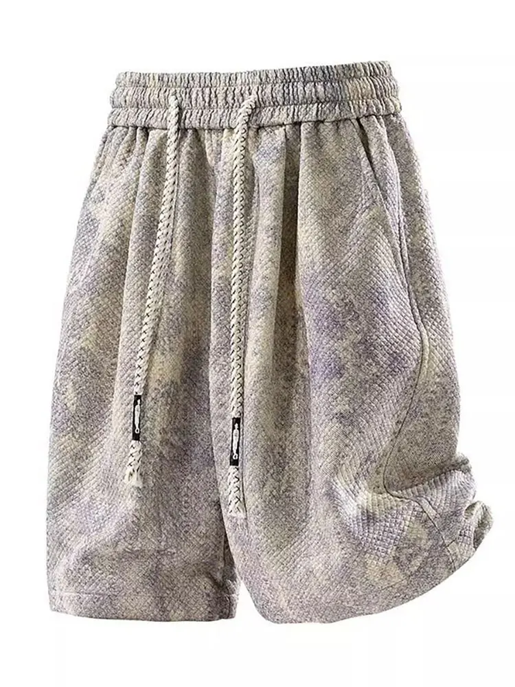 

Men Summer Rhombus Jacquard Summer Casual Short Vintage Textured Washed Beach Shorts Sport Oversize Backetball Capris Pants