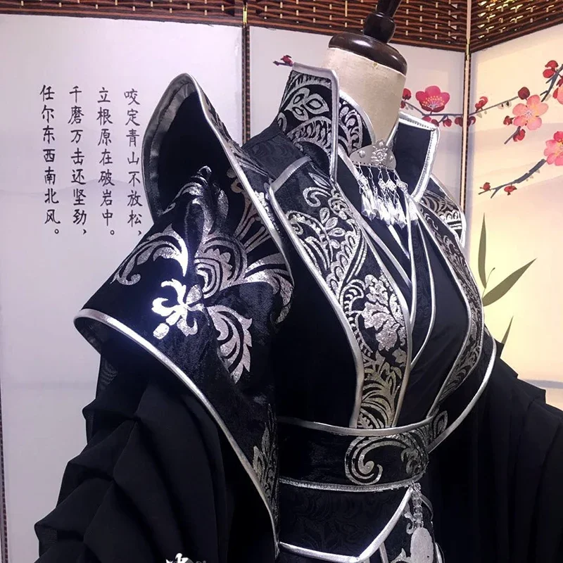 Maßgeschneidertes Vintage-Kaiser- und König-Cosplay-Kostüm für Männer, übergroße chinesische traditionelle Hanfu-Schwarz-Sets, große Größe 5XL für Männer