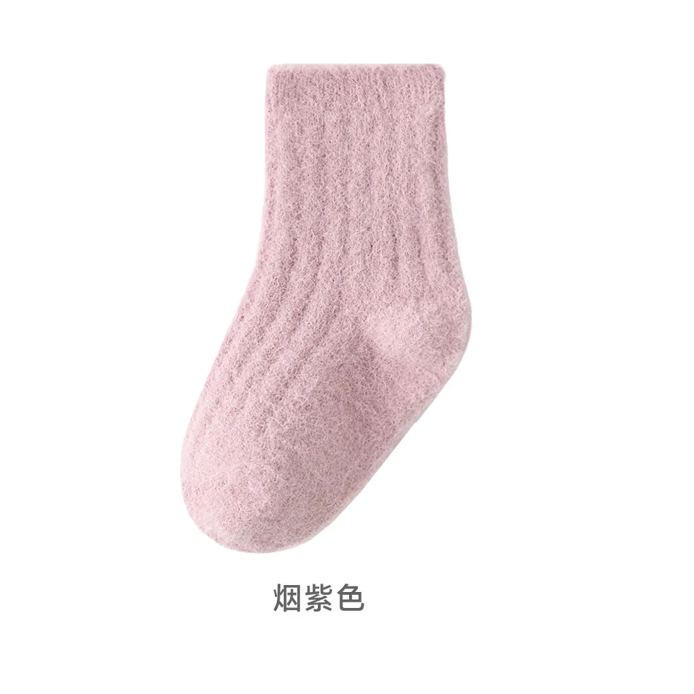 Warm Baby Socks Autumn Winter Thick Loose Solid Color Kids Mid-Tube Wool Cotton Thick Socks For Boys And Girls