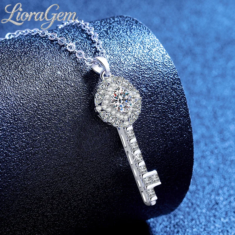 

LioraGem Women's Love Key Pendant Necklace, 50-Point Moissanite Key Necklace Platinum PT950 Stamp Valentines Gift