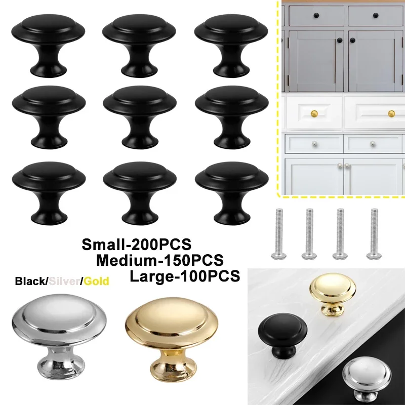 100/150/200 Pack Kitchen Cabinet Knobs Small/Medium/Large Drawer Dresser Knobs Drawer Pulls Door Handles Free 0.7x2cm Screw