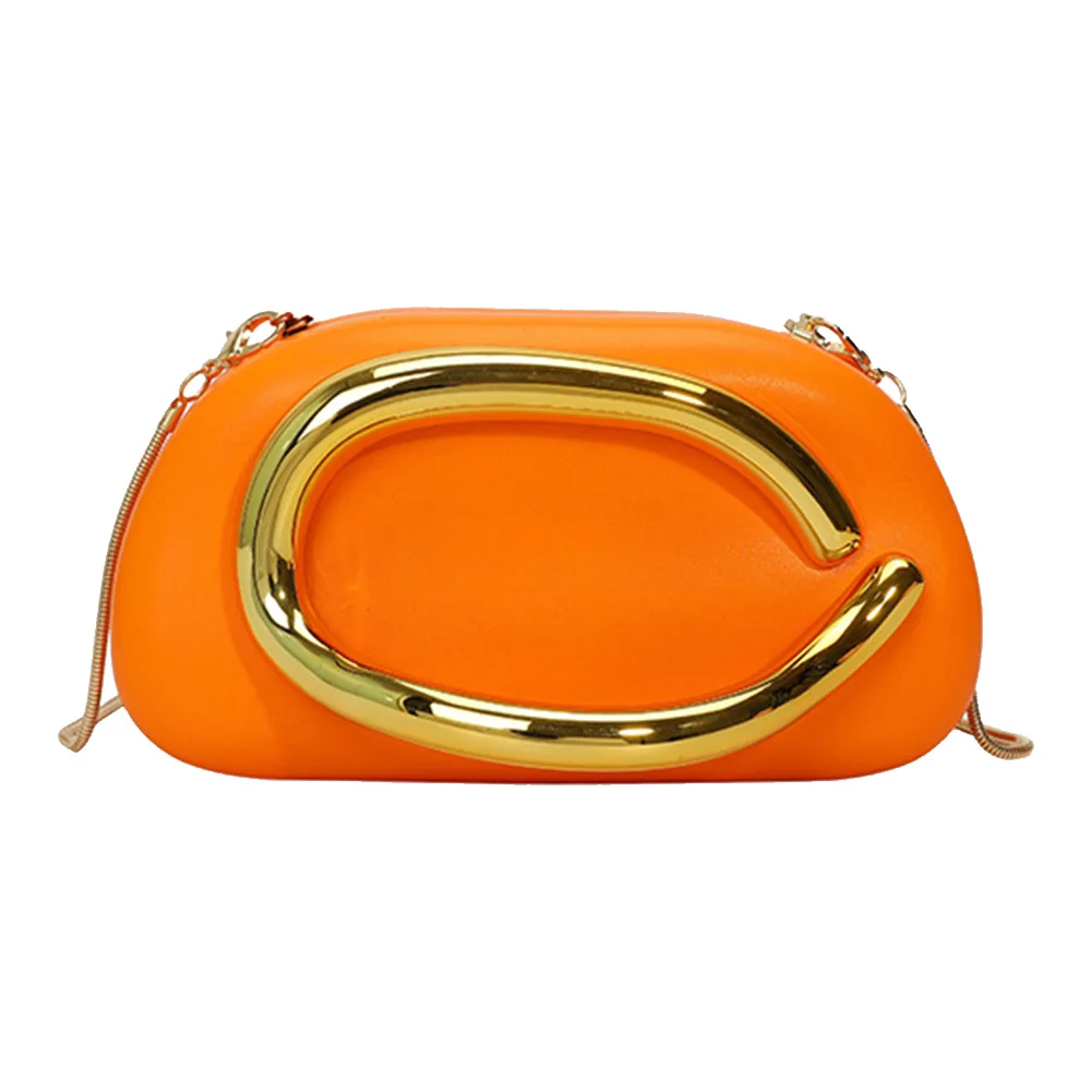 Women PU Leather Metal Handle Handbag & Removable Strap Crossbody Shoulder Bag Metal Decoration Evening Bag for Evening Dinner