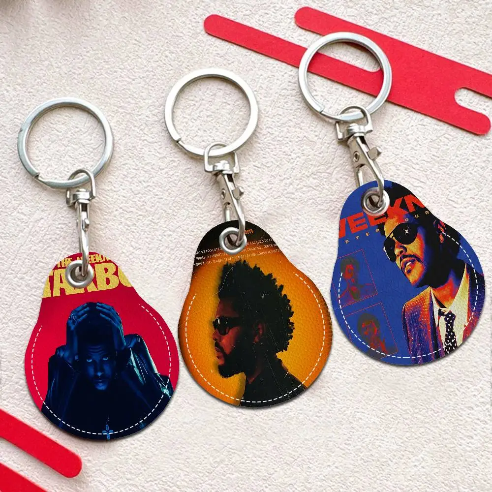Classic Singer The W-Weeknd PU Card Holder Keychain Key Ring Door Lock Access Tags Card Case Keychain Access Card Key Tag Ring