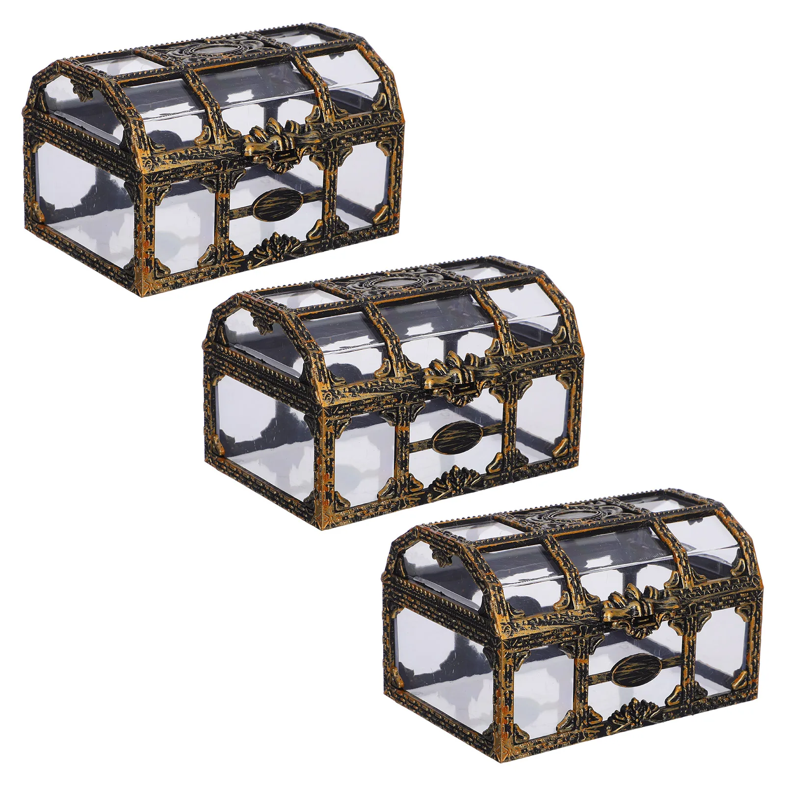 

3 Pcs Box Durable Plastic Chest for Kids Jewelry Plastic Treasure Chest Storage Pirate Style Treasure Box Display Case