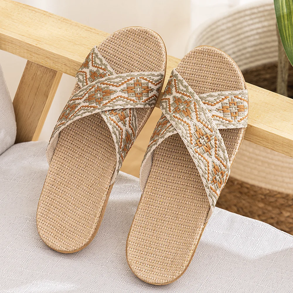 2025 Four Season Linen Slippers for Home Anti Slip Indoor Cotton and Linen Slippers Women's Outdoor Wear Quiet Home Shoes