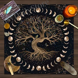 Tree of Life Tarot Card Tablecloth Moon Phase Altar Cloth Pagan Pendulum Witchcraft Astrology Card Mat for Room Home Decor