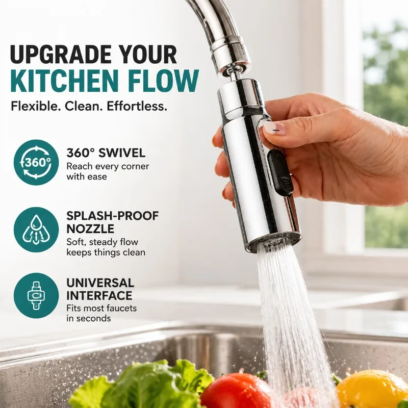 Kitchen Faucet Extender, 360-Degree Swivel Sink Aerator, Splash-Proof Nozzle, Universal Interface