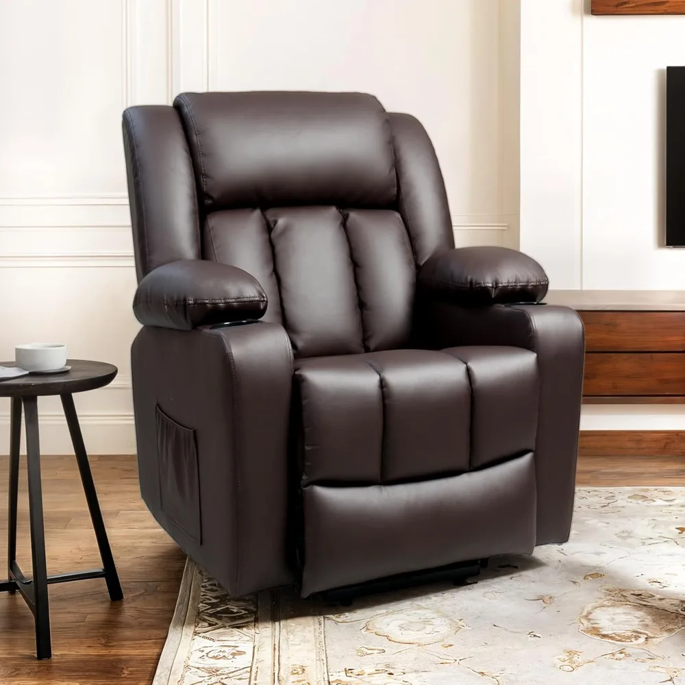 Power Lift Recliner Chair, Electric Leather Lift Recliner Chair w/Massage & Heat, Cup Holders, Lift Reclining Chair Sofa