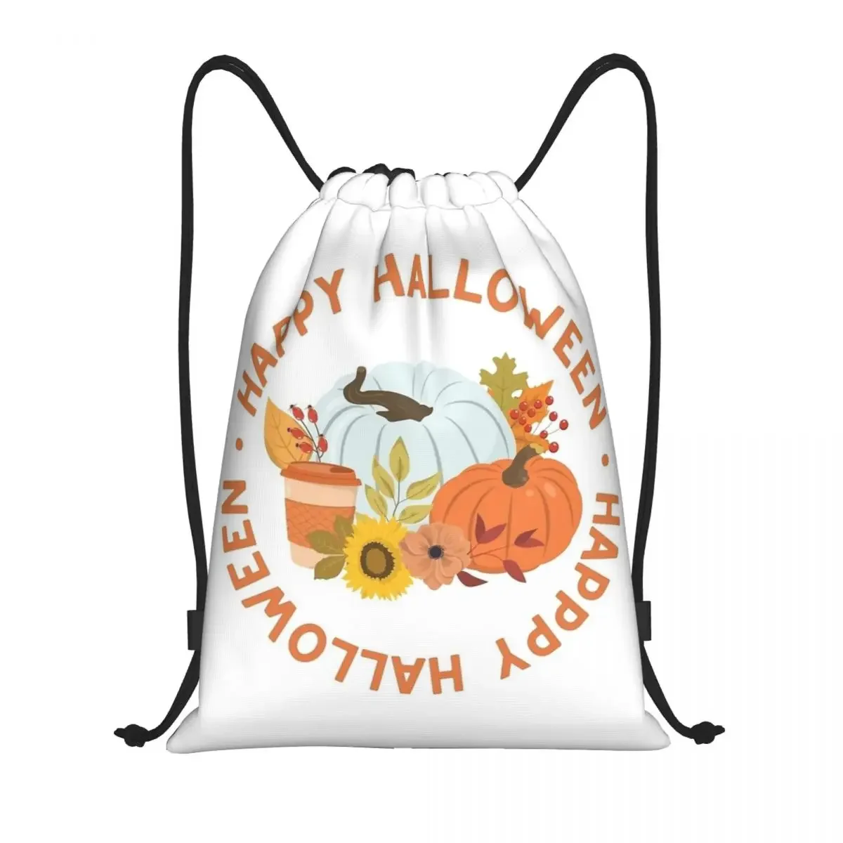 Pumpkin Autumn Coffee Halloween Drawstring Backpack Gym Sports Sackpack String Bag for Cycling