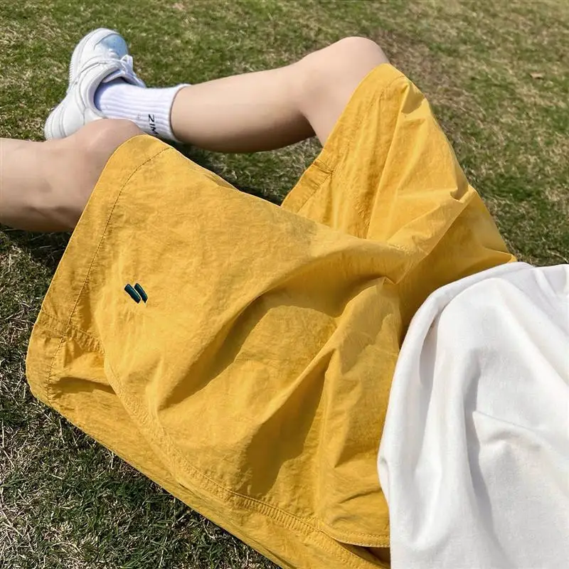 

Summer Thin Ice Silk orts Casual Loose Fit Beach Five-Quarter Pants ex Youth Faion Brand Cool Feeling Straight Leg Jeans