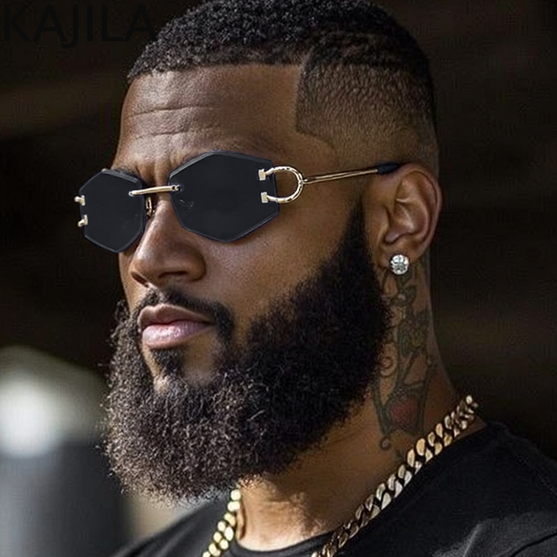  Small Frame Hexagon Punk Rimless Sunglasses Men 2025 Luxury Brand Retro Vintage Metal Polygon Sun Glasses For Male Shades UV400 