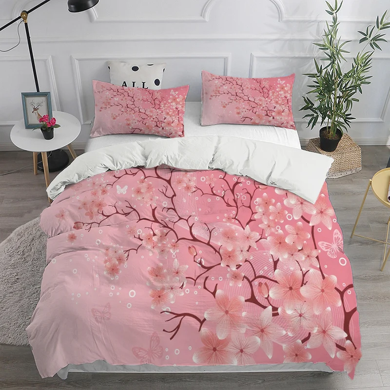 

Pink peach blossom pattern 3D printed duvet cover with beautiful style bedding set, soft and comfortable duvet cover pillowcase
