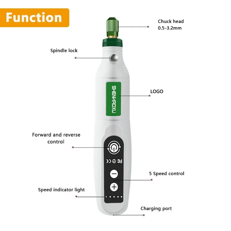 Moedor elétrico de carregamento usb, ajuste de velocidade para frente e para trás, escultura, máquina de polimento de palavras, corte, mini broca