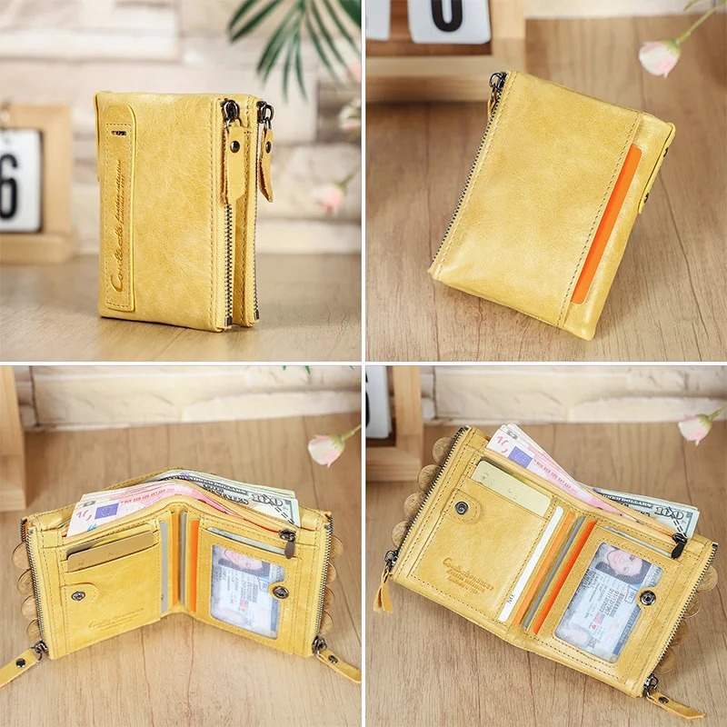 CONTACT'S Fashion Lady Genuine Leather Wallet Women Photo Slot Card Holder Wallet Female Travel Date Family Gift Coin Purse