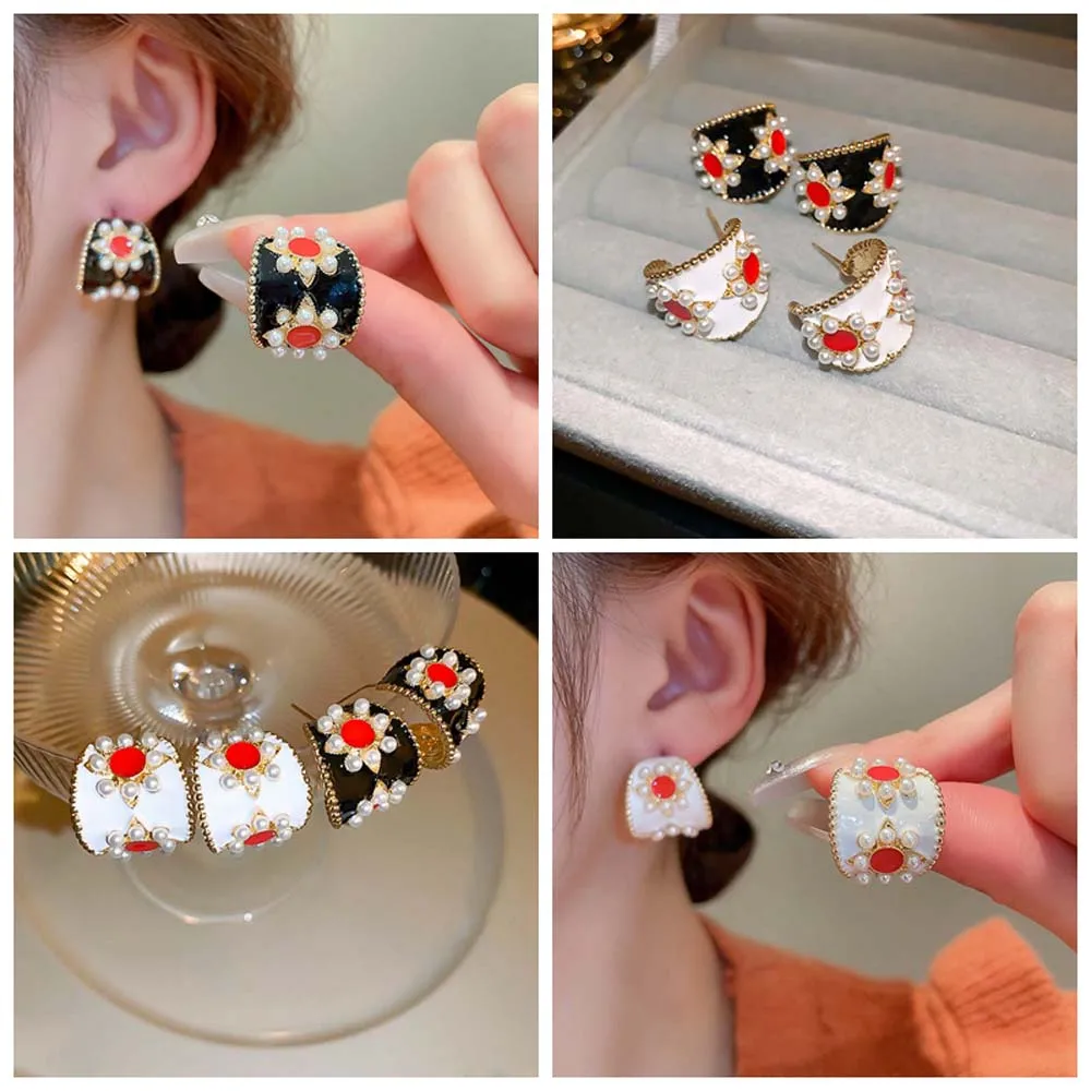 French Style Flower Studs Earrings Ear Accessories Light Luxury Flower Pearl Eardrop Versatile White Flower Drop Earrings