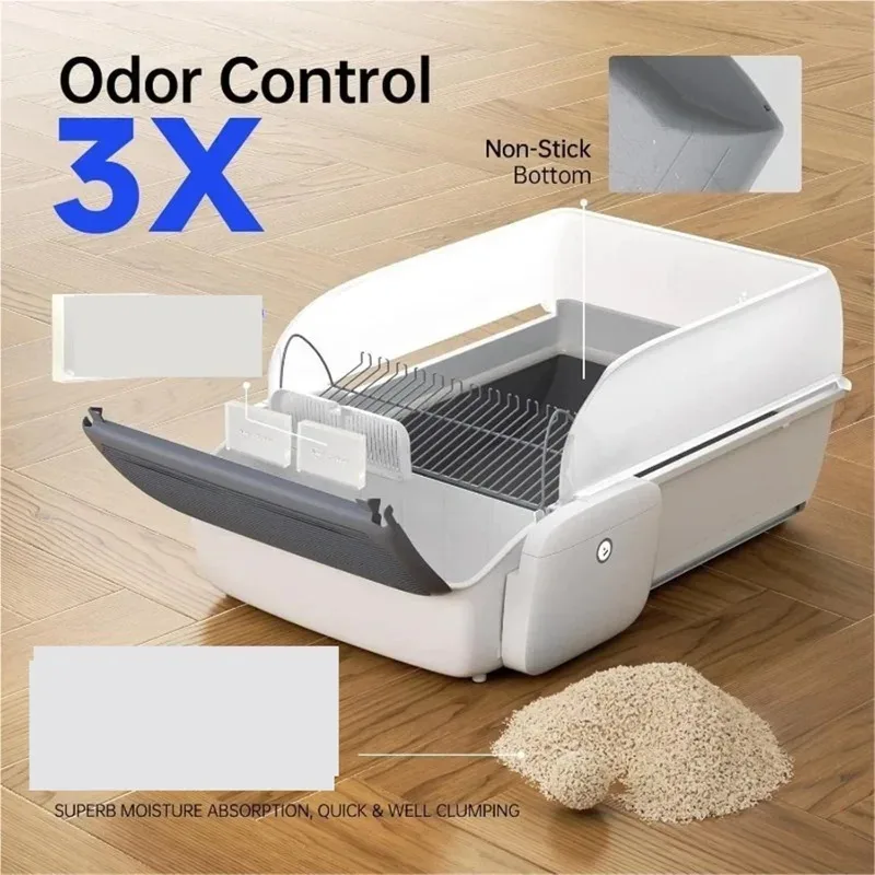 Intelligent Cat Litter Box Automatic Self-Cleaning Bedpans Scooping Open Semi-Enclosed Cats Toilet Oversize High-Capacity toilet