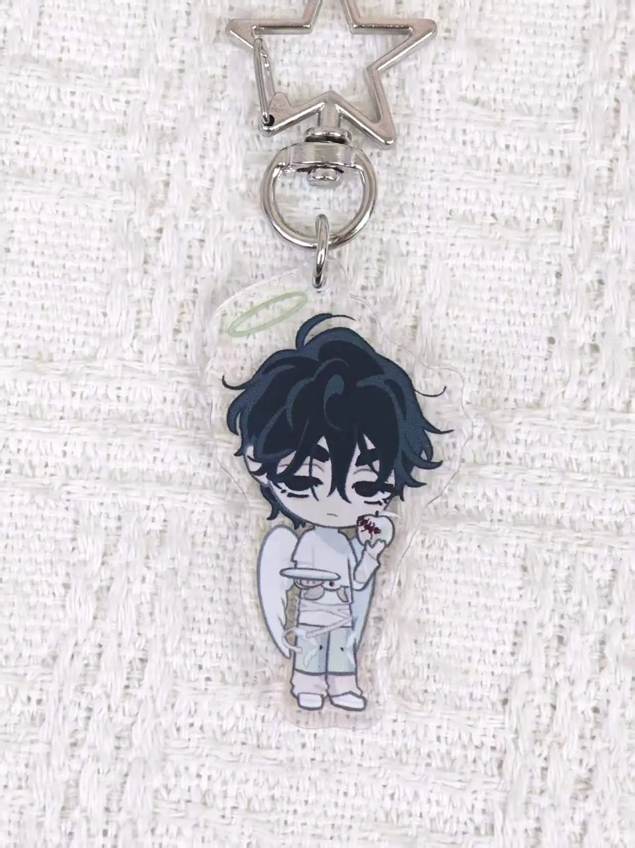 Alien Stage Chibi Acrylic Keychains, Angel Demon Theme Anime Characters Star Clasp Key Chain, Aesthetic Bag Pendant Gift for Fa view 6