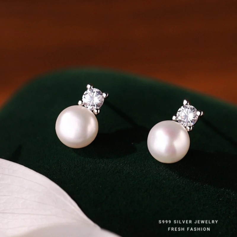 925 Sterling Silber Ohrringe mit Perlen Klassisch für Damen Hochzeit Verlobung Feiner Schmuck Luxus Zirkon Geschenke Ohrstecker