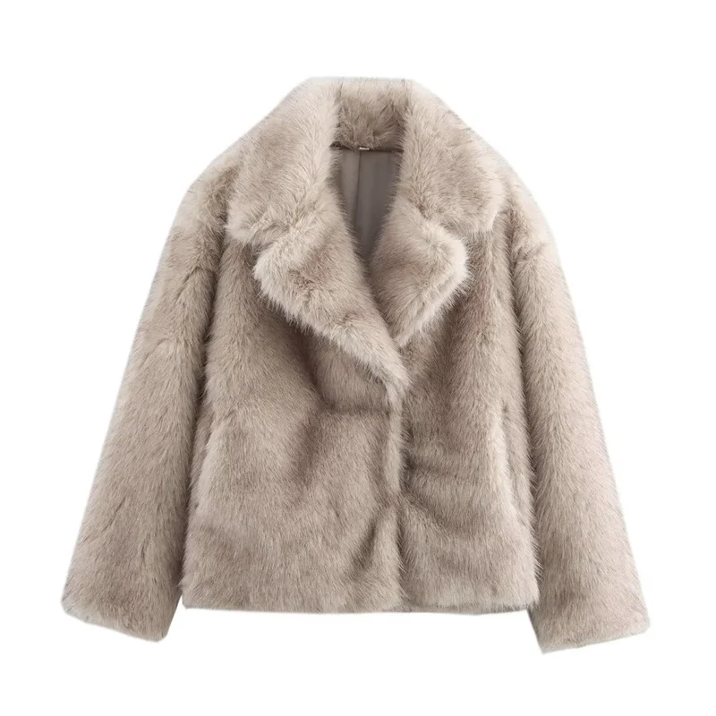 Guobioziy Women's Top 2026 Fall/Winter New High-End Stylish Versatile Long-Sleeve Collared Faux Fur Effect Short Thick Jacket