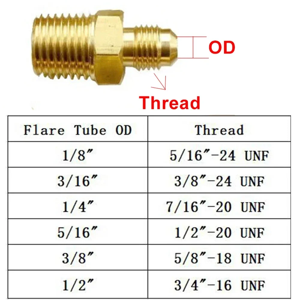 Tubo Acampanado de latón para aire acondicionado, accesorio de tubería de 1/8 ", 1/4", 3/8 ", 1/2", 3/4 ", 1/8", NPT, BSP, macho, 3/16, 1/4, 5/16, 3/8, 1/2 ", SAE