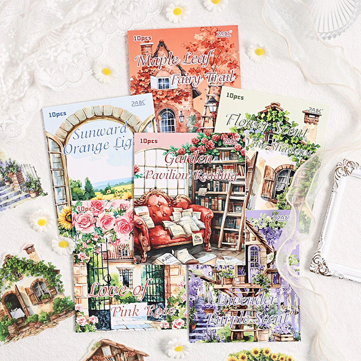 10pcs Vintage Garden-themed Stickers,featuring Beautiful Plant,Flower,And House Designs,Perfect For Albums,Cards, Scrapbooking