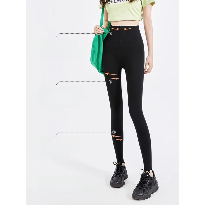 Pantalones de piel de arca con cremallera de cintura alta, ropa de abrigo para mujer, pantalones de Yoga que aprietan el vientre, pantalones de capa Base para levantar el vientre, Otoño Invierno