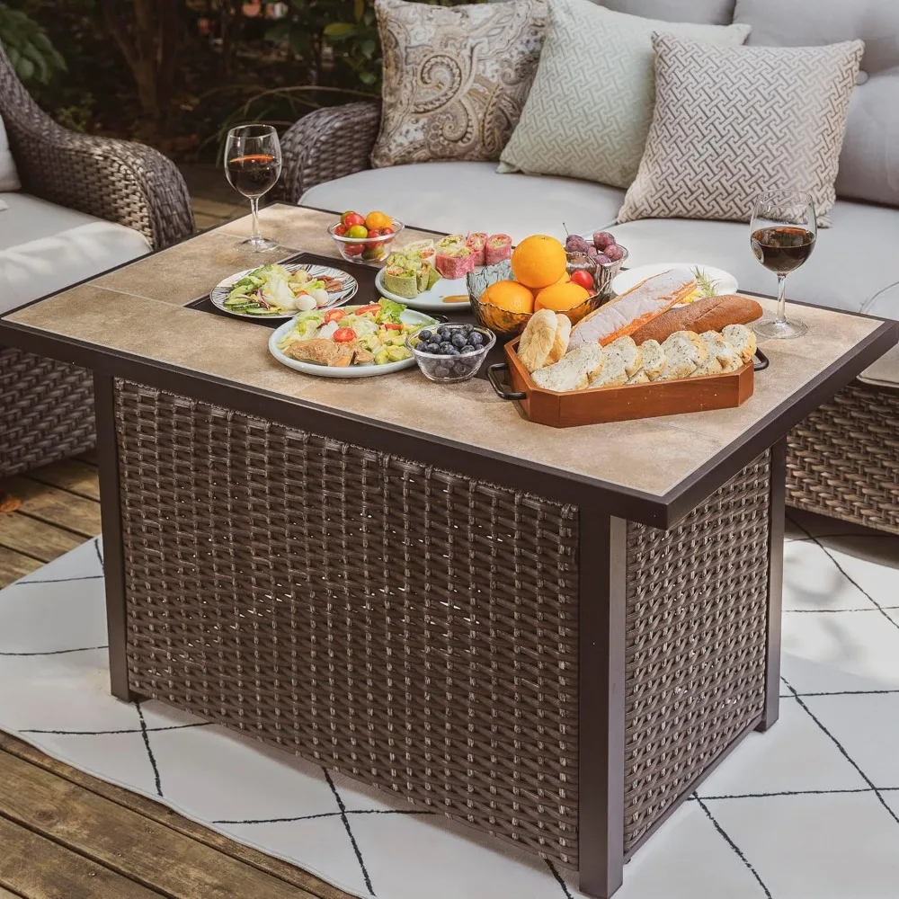 طاولة Nuu Garden الخارجية مقاس 43 بوصة بقدرة 50,000 وحدة حرارية بريطانية من غاز البروبان، وطاولة من السيراميك وإطار حديد منسوج من الخيزران، أكسفورد مقاوم للماء #3