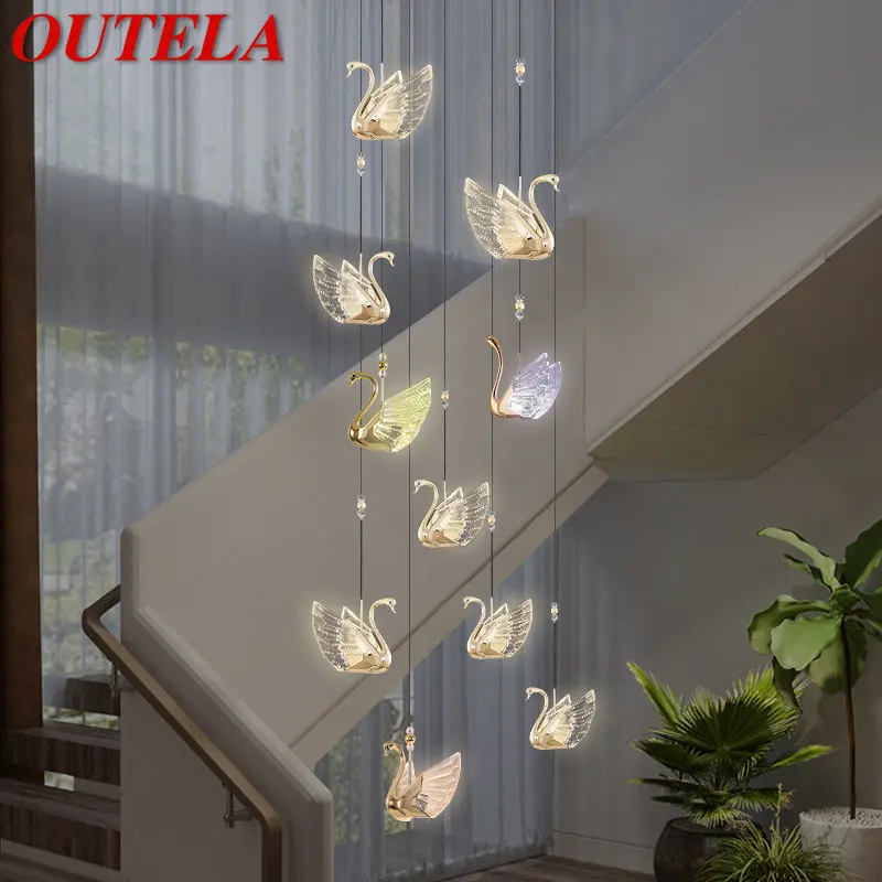 

OUTELA Nordic Swan Chandelier Lamp Fixtures Modern Creative LED Pendant Lights for Home Living Dining Room Decor