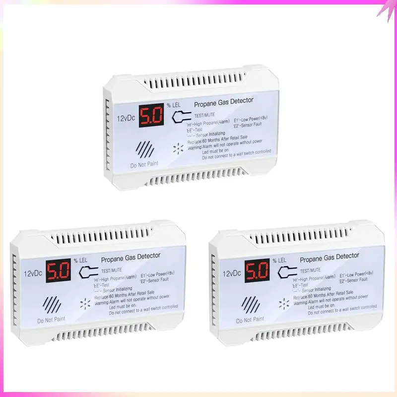 

B68C 3X Propane Detector 12V LPG Natural Gas Sensor Leak Alarm 85DB Siren For Car RV Home Digital Propane Tester Meter(White)