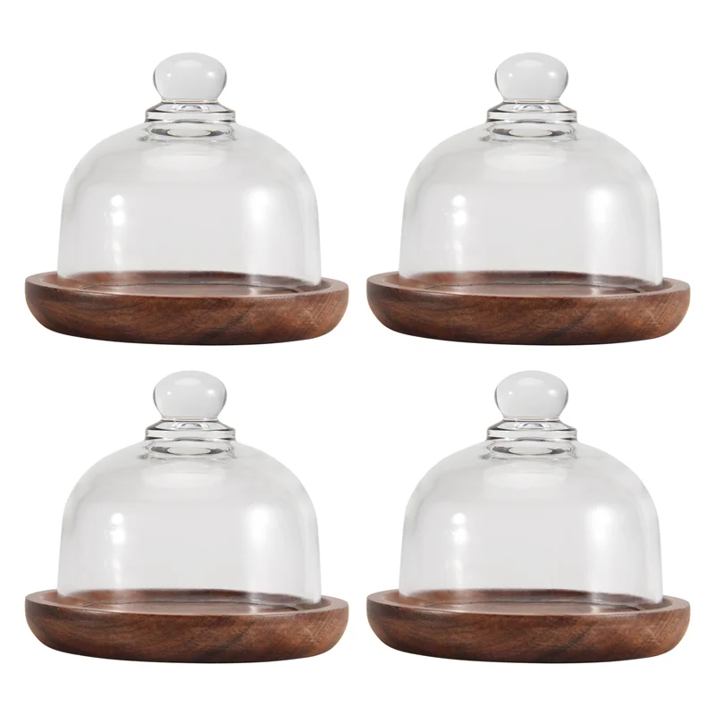 

Multifunctional Mini Dessert Serving Stand Acacia Cake Dish With Dome Lid Platter Cake Plate For Home Hotels(4Pcs)-AB09