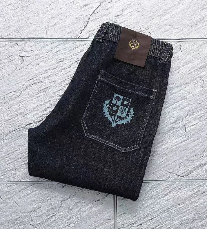 Bilionário blka cptg jeans de algodão grosso masculino 2025 outono inverno novo bordado reto moda casual tamanho 29-42 calças