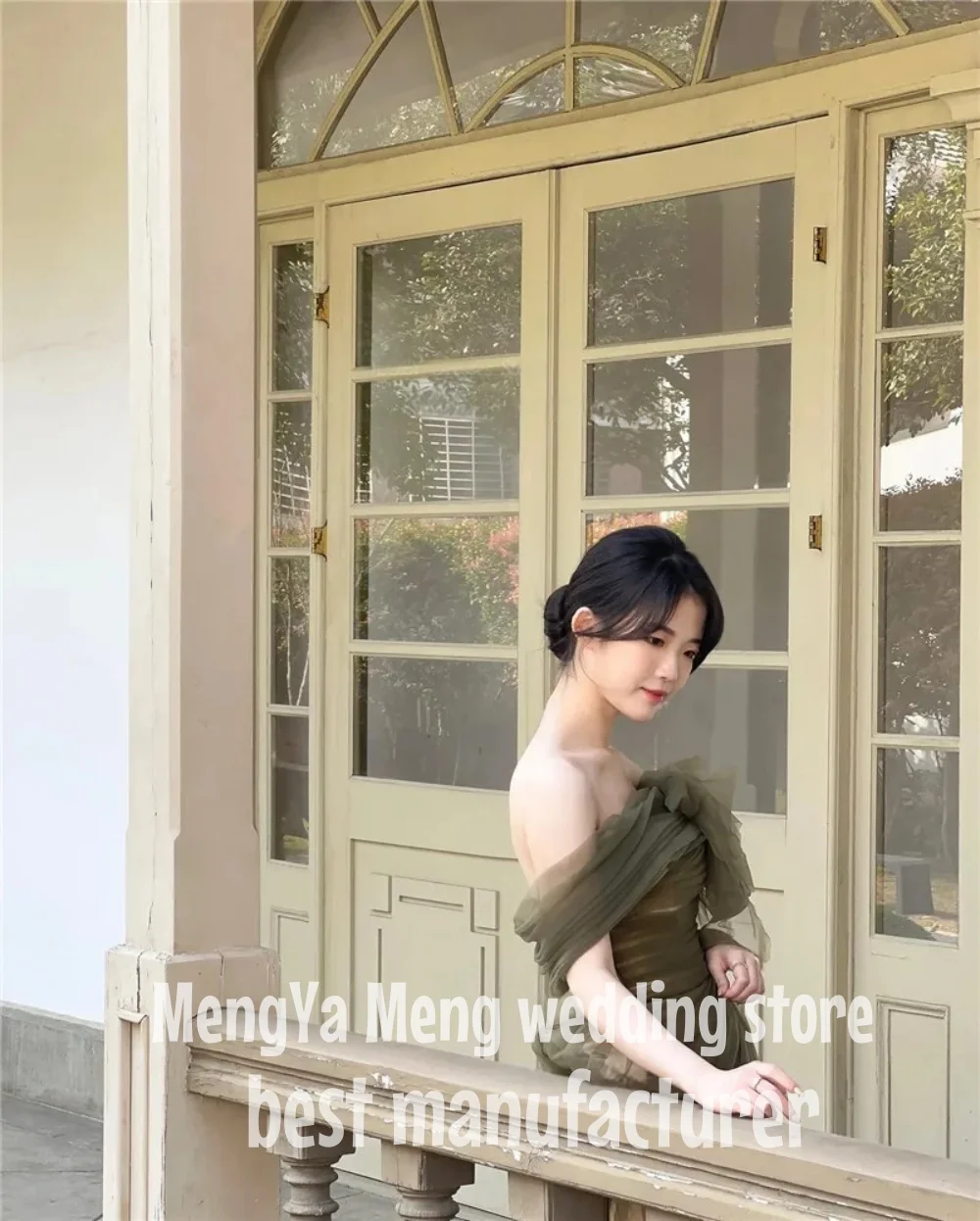 ZHUISHU ปิดไหล่ Dark สีเขียว Tulle Fairy ชุดราตรีเกาหลีงานแต่งงานถ่ายภาพที่กําหนดเอง Mermaid Party อย่างเป็นทางการ Prom Gowns