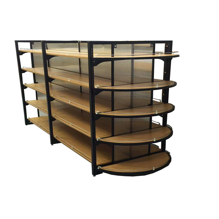 Double-Sided Wood Supermarket Shelf Display Light Duty Wooden Store Racks