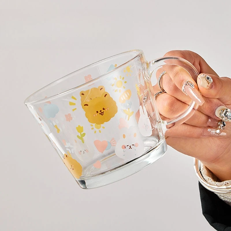 

LTT cute cartoon bear glass anti-scalding milk drink coffee juice drinking cup