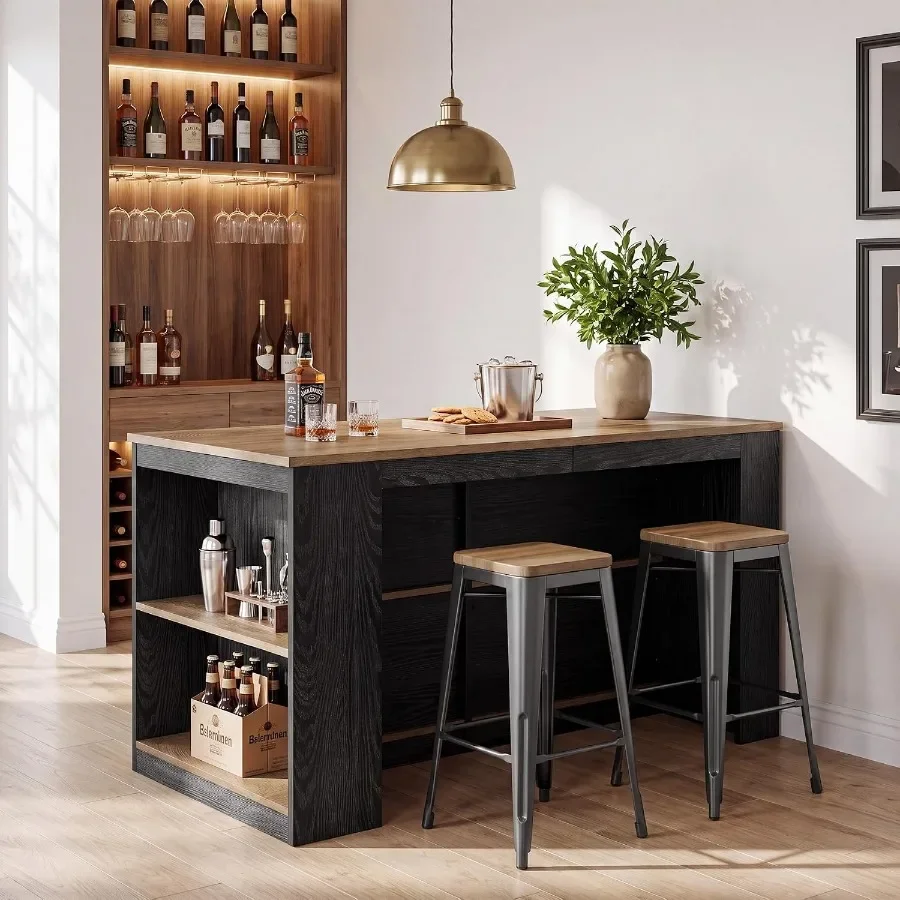 55-Inch Bar Table with Storage and Seating Space
