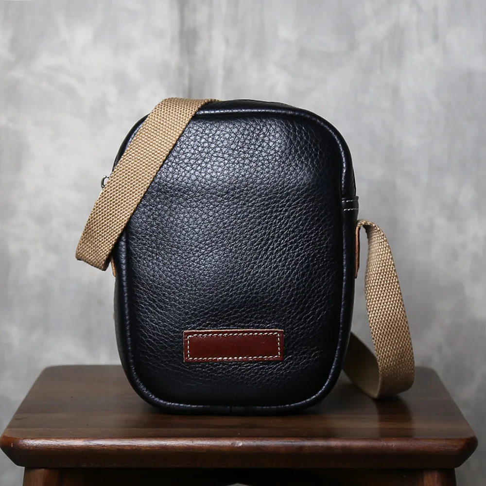 Top Grain Genuine Cowhide Men Mini Crossbody Bag Casual Daily Phone Shoulder Bag