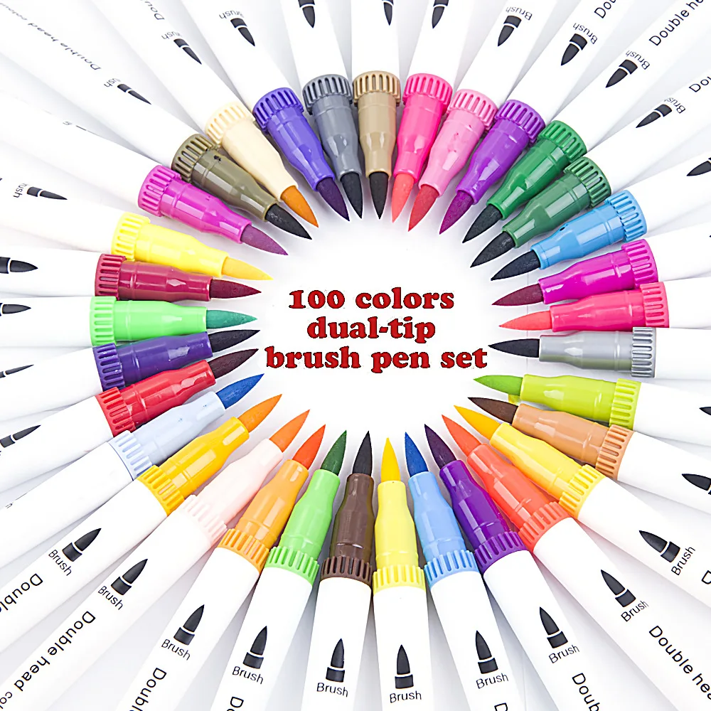 [12pcs/Set] Colored Pens Double-head Marker Pens Paint brush Drawing hook line pens Art school supplies Stationery