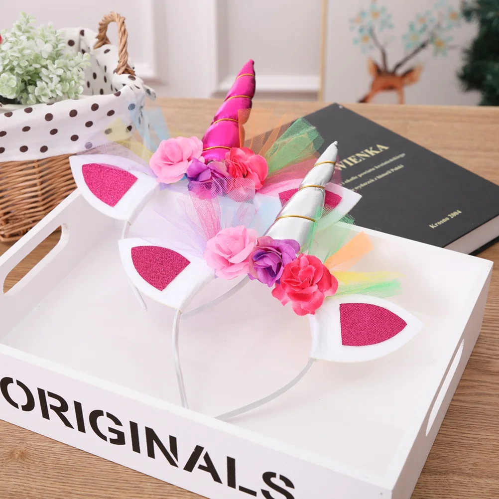

3PCS Unicorn Hair Hoop Headb Kids Cartoon Headdress Girl Flower Decoration Halloween Party Accessories Birthday Gifts