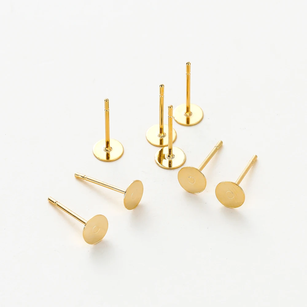 50Pcs 3/4/5mm 14K/18K Gold Plated Brass Round Stud Earrings Pin High Quality For DIY Jewelry Making Supplies Accessories