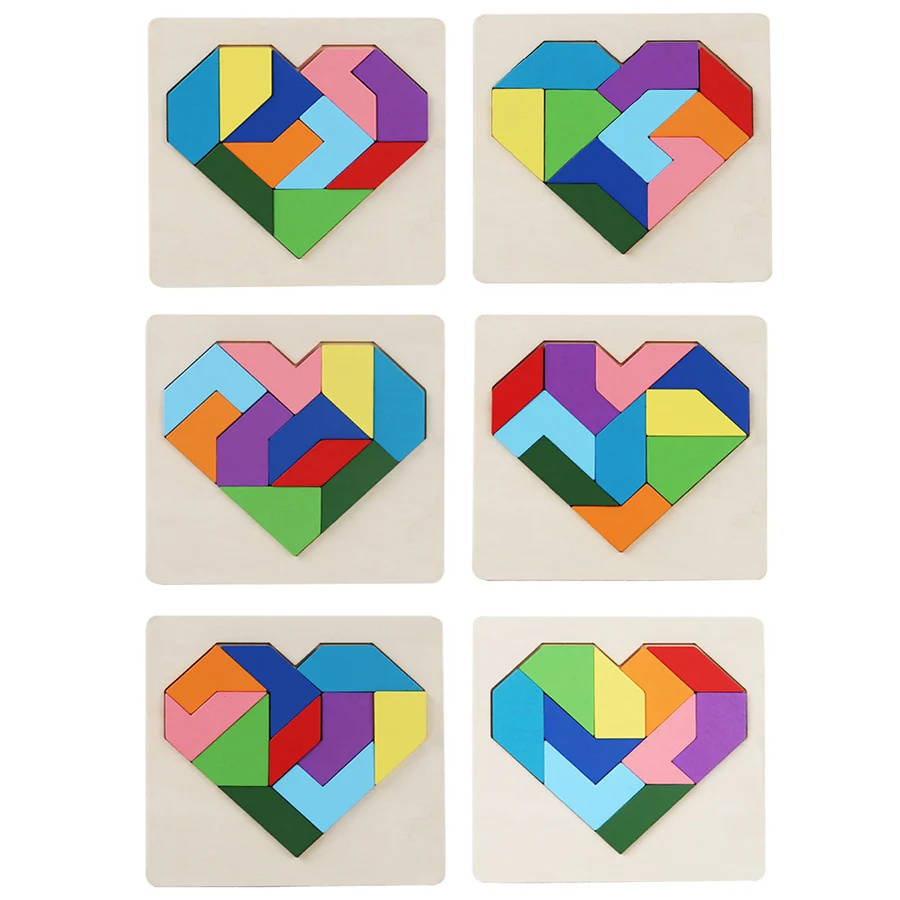 Montessori Wooden Toys 3D Double-Sided Jigsaw Puzzle Tangram Intellectual creative puzzle Shape Match Puzzle Educational Toys